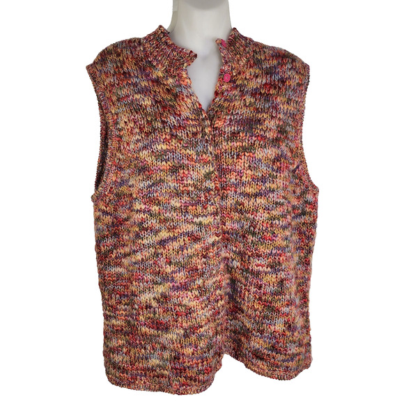 Vintage Talbots Womens Sweater Vest Colorful Knit Wool Confetti Y2K Snap Front X - Picture 1 of 9